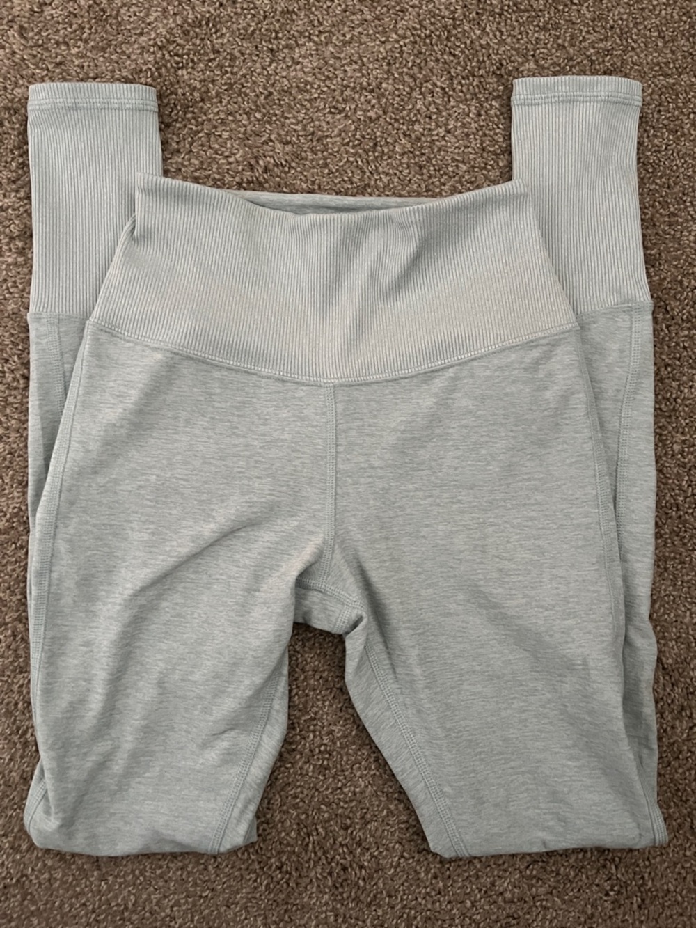 Alo Yoga High-Waist Alosoft Lounge Light Blue Gray Ribbed Waist Leggings